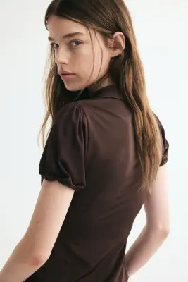 Top à manches bouffantes - Marron foncé — photo 3