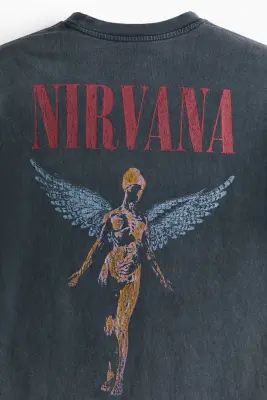 T-shirt imprimé Relaxed Fit en coton - Noir délavé/Nirvana — photo 4