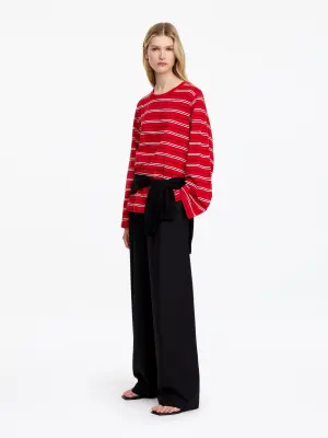 T-shirt rayé à manches longues - Rouge — photo 2