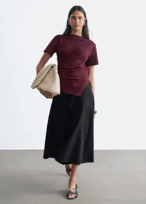 T-shirt asymétrique drapé - Bordeaux — photo 2
