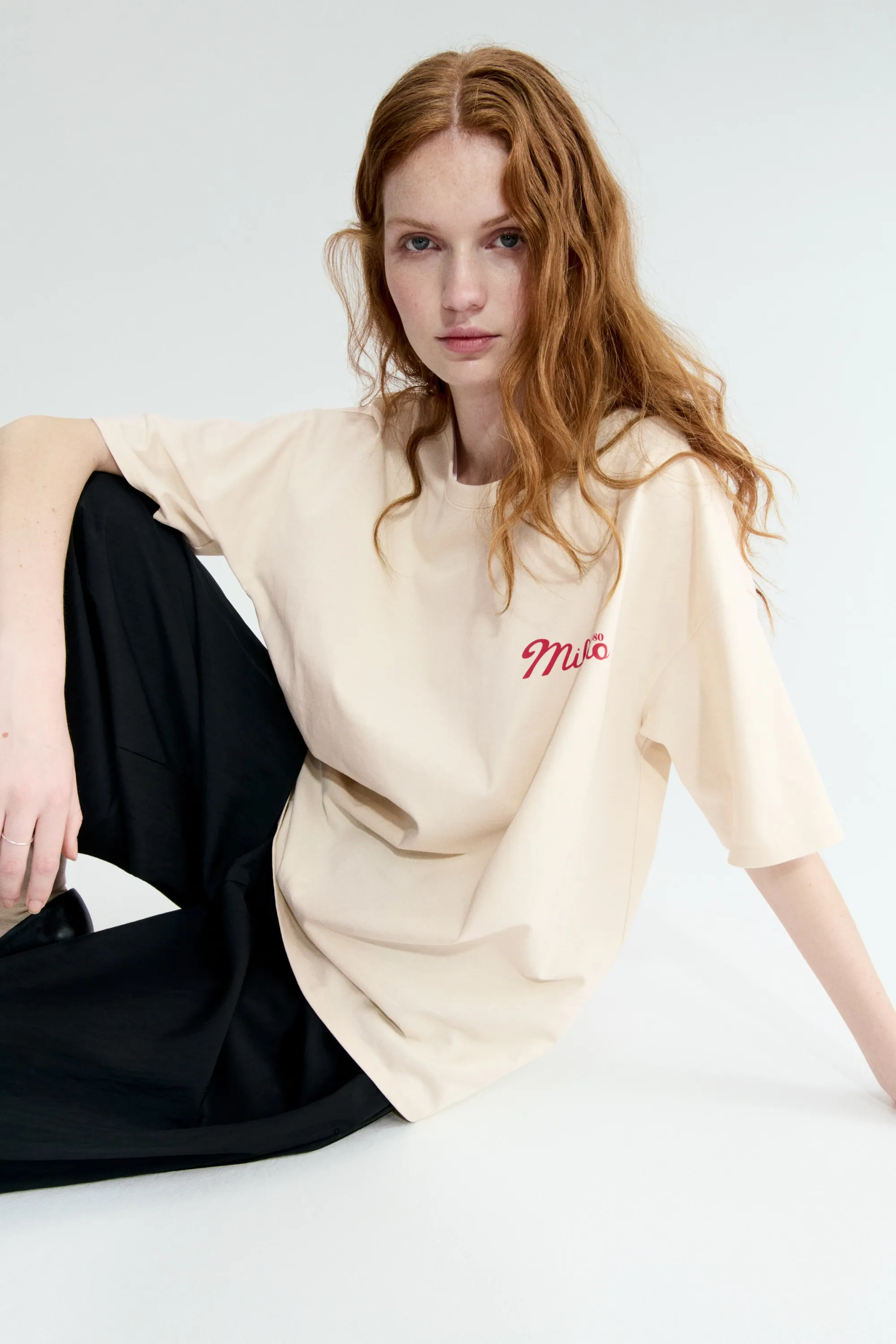 T-shirt oversize avec motif imprimé - Beige clair/Macchiato