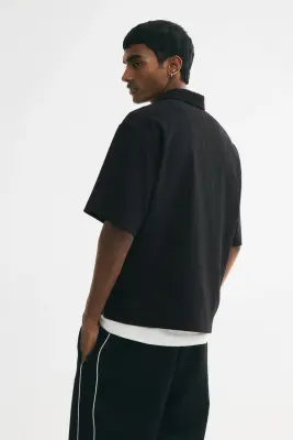 Chemise Relaxed Fit avec col cubain - Noir — photo 3