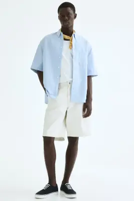 Chemise Oxford Relaxed Fit avec manches courtes - Bleu clair — photo 2