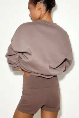 Short moulant en jersey de coton - Marron foncé — photo 1