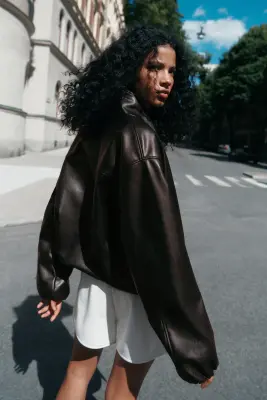 Veste à col entonnoir en tissu enduit - Marron foncé — photo 4