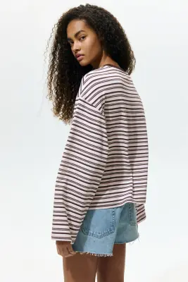 Top à manches longues en coton - Rose clair/rayé — photo 3
