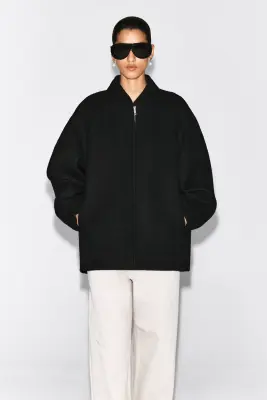 VESTE ZIPPÉE EN MÉLANGE DE LAINE SCULPTÉE - NOIR — photo 1