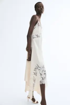Robe à bretelles fines avec dentelle - Beige clair/crème — photo 2