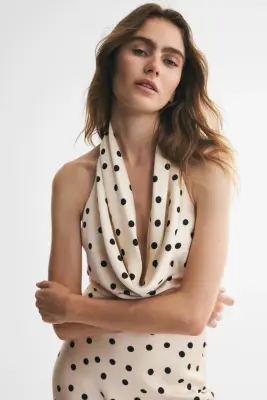 Robe à encolure bénitier - Crème/pois — photo 1