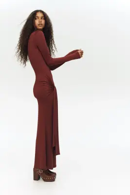 Robe en jersey avec détail à nouer - Brun rouille — photo 3