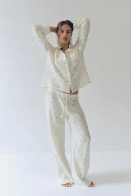 Pyjama en mousseline de coton - Crème/fleuri — photo 1