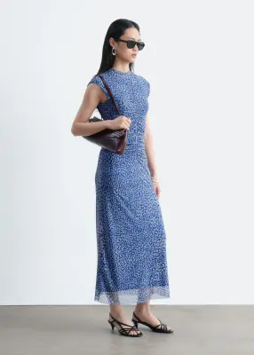 Robe froncée en jersey - Bleu/Imprimé léopard — photo 3