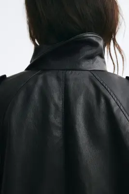 Veste oversize en tissu enduit - Noir — photo 3