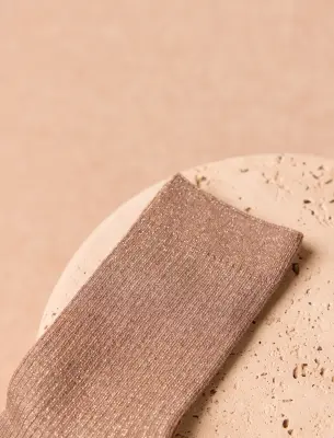 Chaussettes lurex côtelées - Moka — photo 2