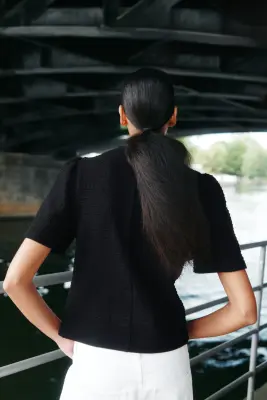 Top en maille avec manches bouffantes - Noir — photo 3
