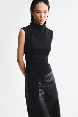 Top en jersey avec panneau drapé - Noir — photo 2