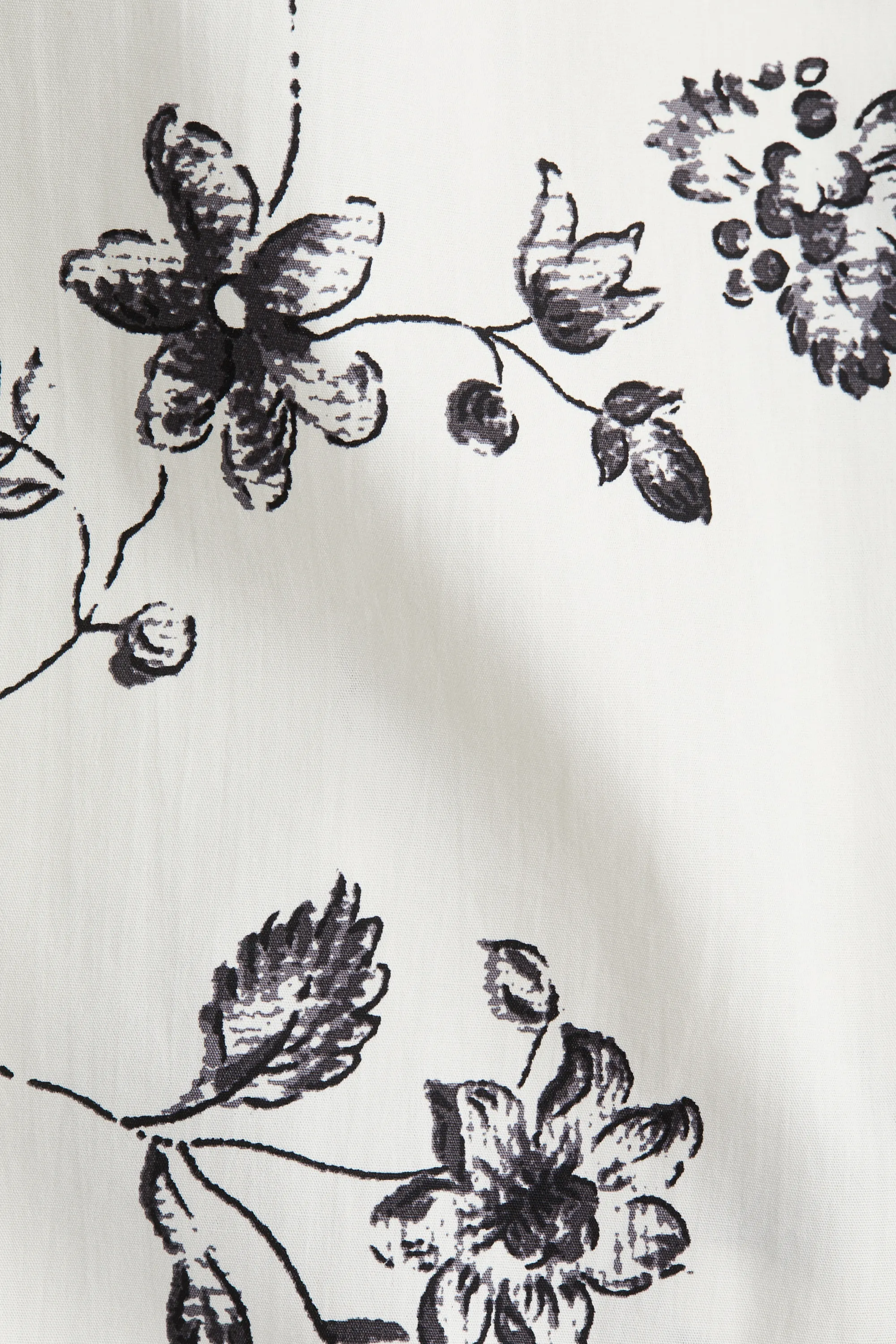 Robe en popeline avec manches bouffantes - Blanc/noir/fleuri