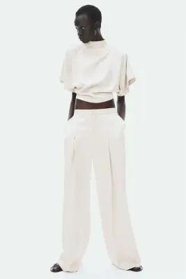 Pantalon loose en satin - Beige clair — photo 2