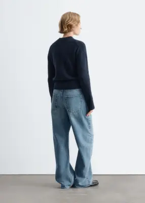 Pull à col en V côtelé - Bleu foncé — photo 4