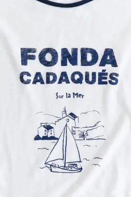 T-shirt en lin mélangé avec motif imprimé - Blanc/Fonda Cadaqués — photo 4