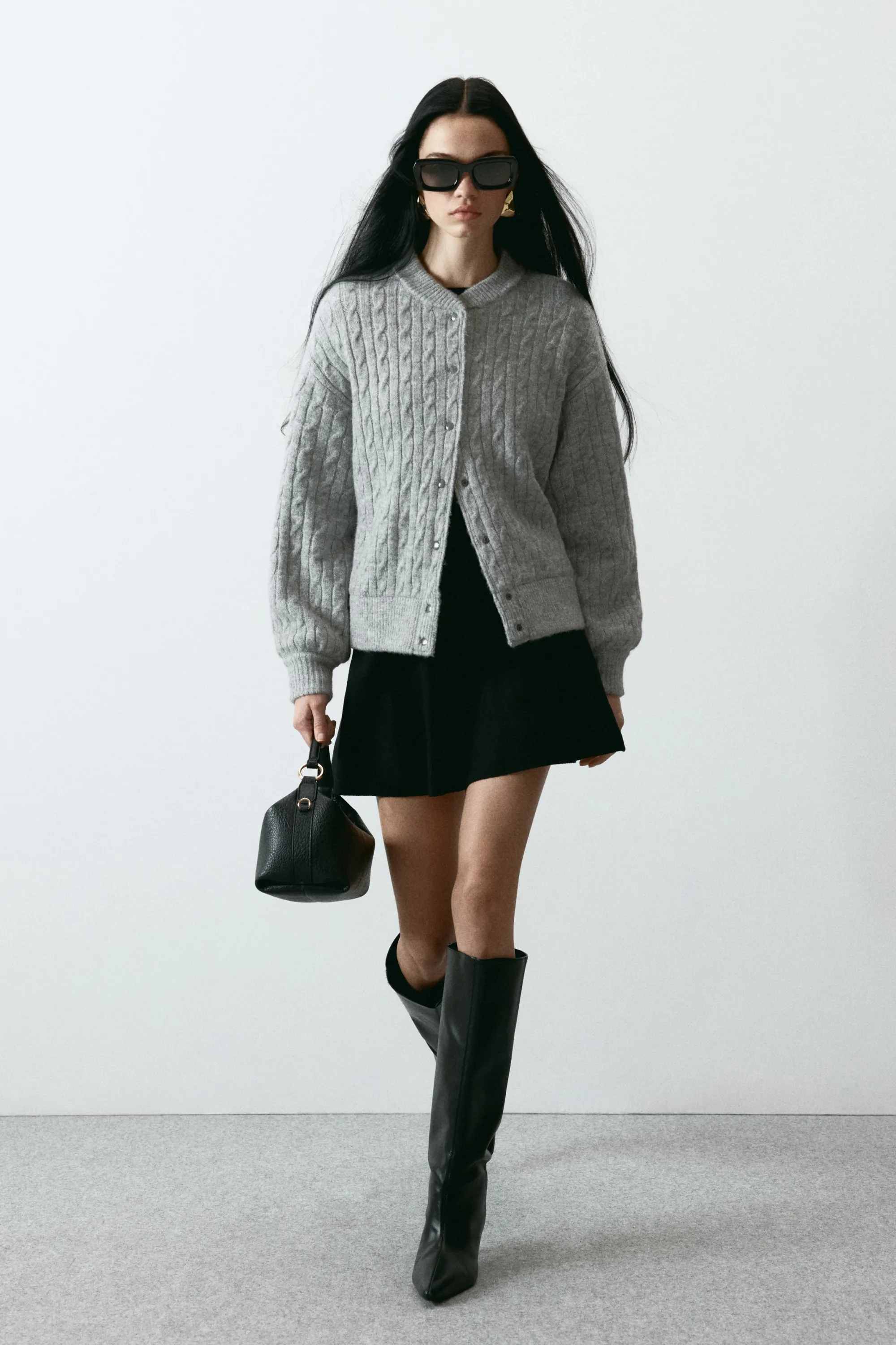Bomber en maille torsadée - Gris clair chiné