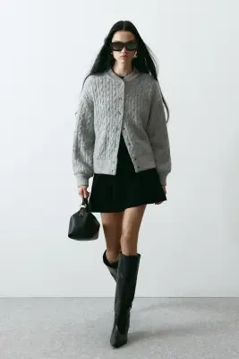 Bomber en maille torsadée - Gris clair chiné — photo 1