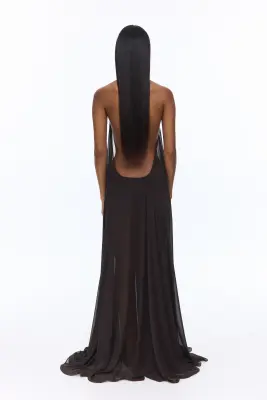 Robe trapèze en mousseline avec dos nu - Marron foncé — photo 4