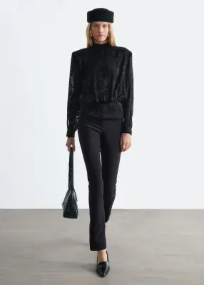 Blouse en mélange de mousseline et de soie - Noir — photo 2