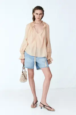 Blouse à col volanté - Beige — photo 2