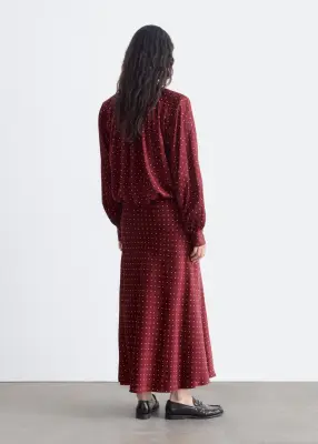 Robe portefeuille à col en V - Rouge foncé/Pois — photo 5