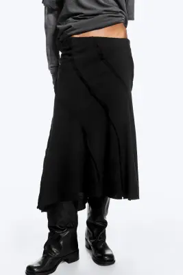 Jupe midi taille mi-haute à coutures incurvées - Noir — photo 2