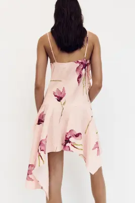 Robe asymétrique à panneau drapé - Rose clair/fleuri — photo 3