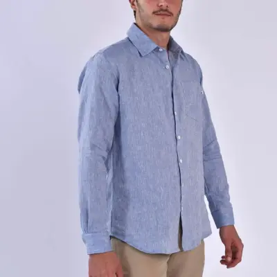 Chemise Zeus en lin bleu chambray — photo 2
