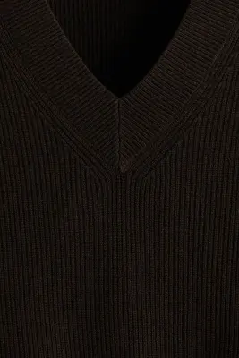 Pull Relaxed Fit en maille côtelée - Marron foncé — photo 4