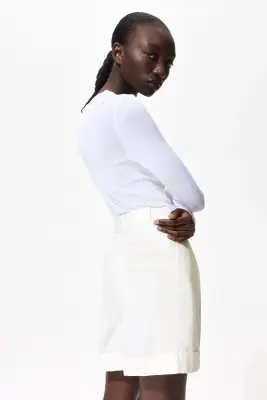 Short chic en lin mélangé - Blanc — photo 3