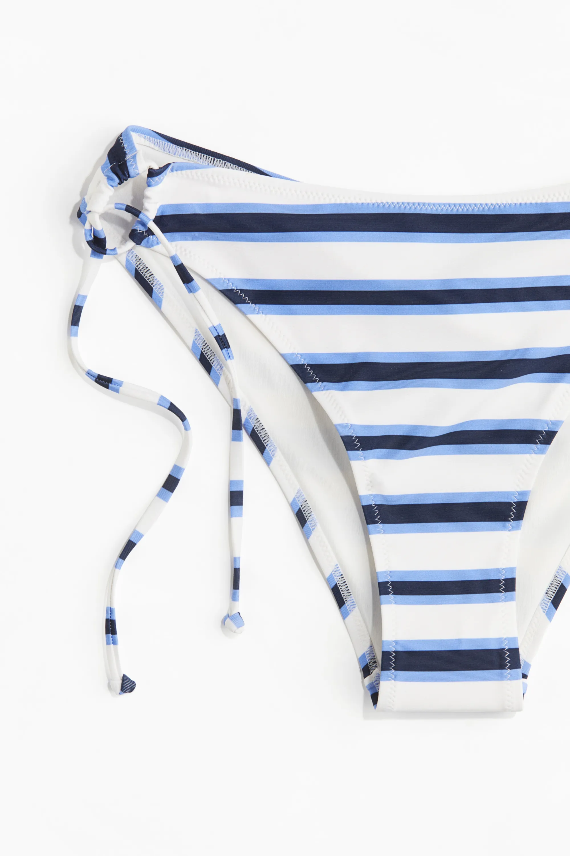 Bas de maillot Tanga Cheeky à nouer - Blanc/rayures bleues