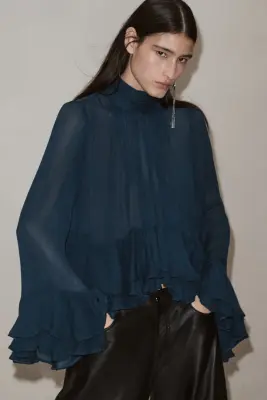 Blouse volantée en viscose - Turquoise foncé — photo 1