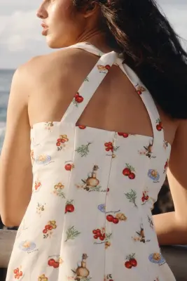 Robe imprimée avec détail torsadé - Crème/tomates — photo 2