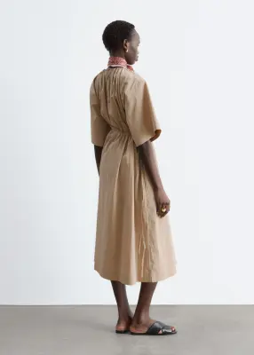 Robe midi à cordon de serrage - Beige — photo 5