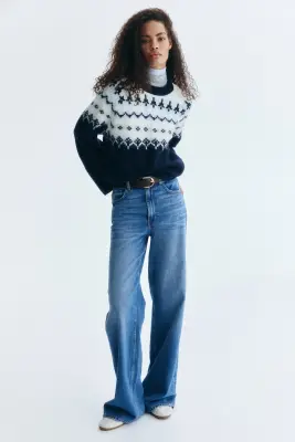 Pull en maille jacquard - Bleu marine/blanc — photo 1