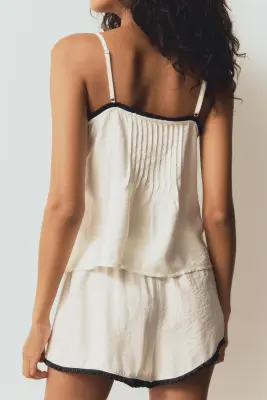 Pyjama en viscose mélangée - Crème/noir — photo 3