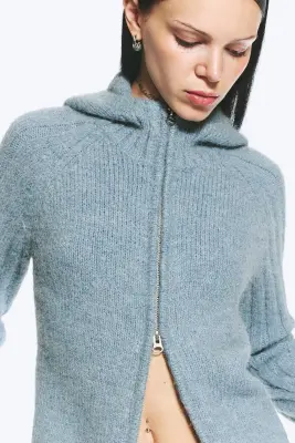 Sweat à capuche zippé confectionné - Bleu cendré — photo 2