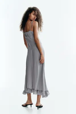 Robe volantée avec bretelles à nouer - Gris — photo 2