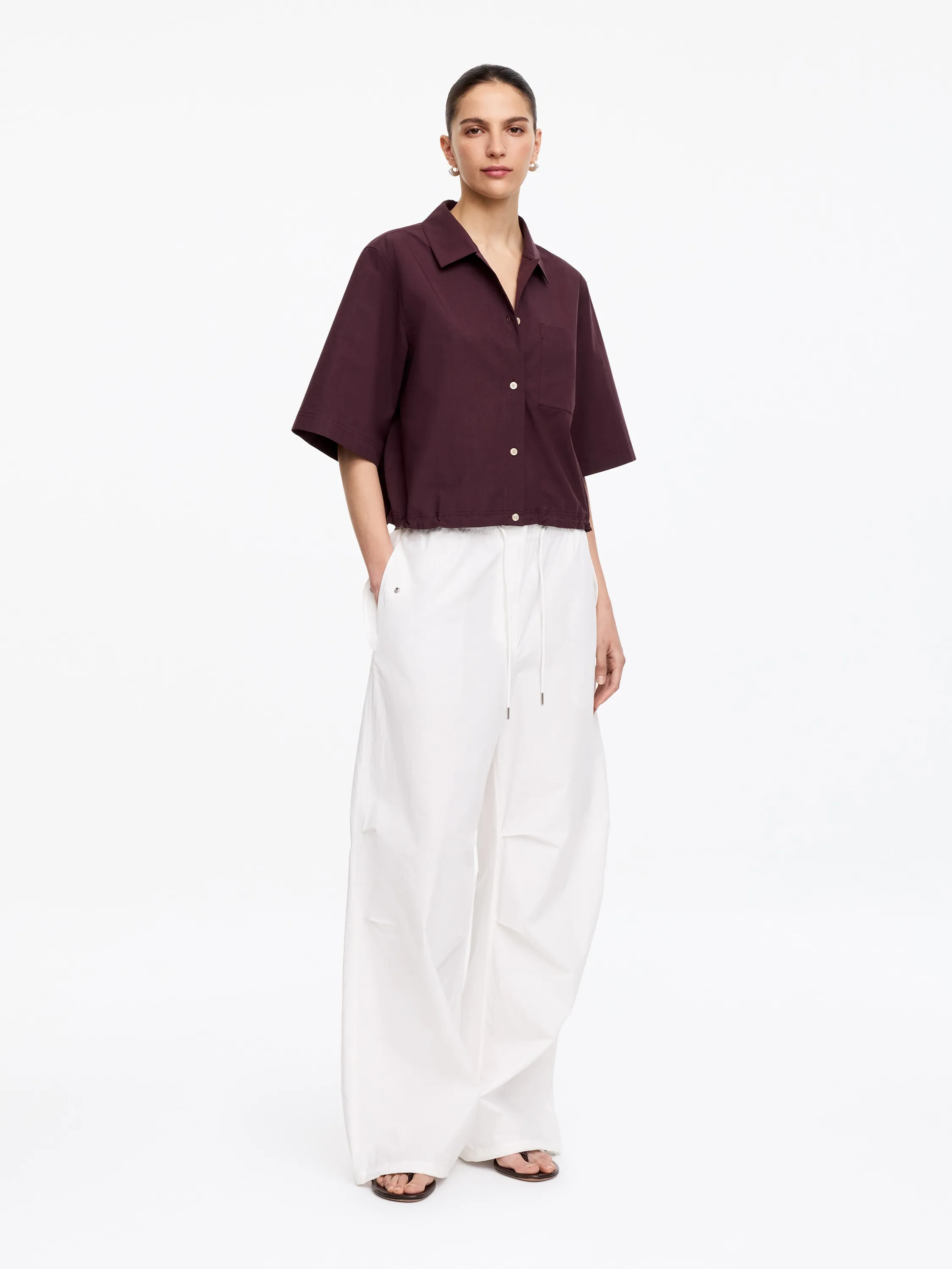 Chemise en coton à manches courtes - Prune