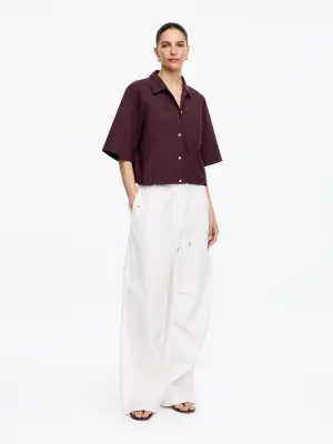 Chemise en coton à manches courtes - Prune — photo 1