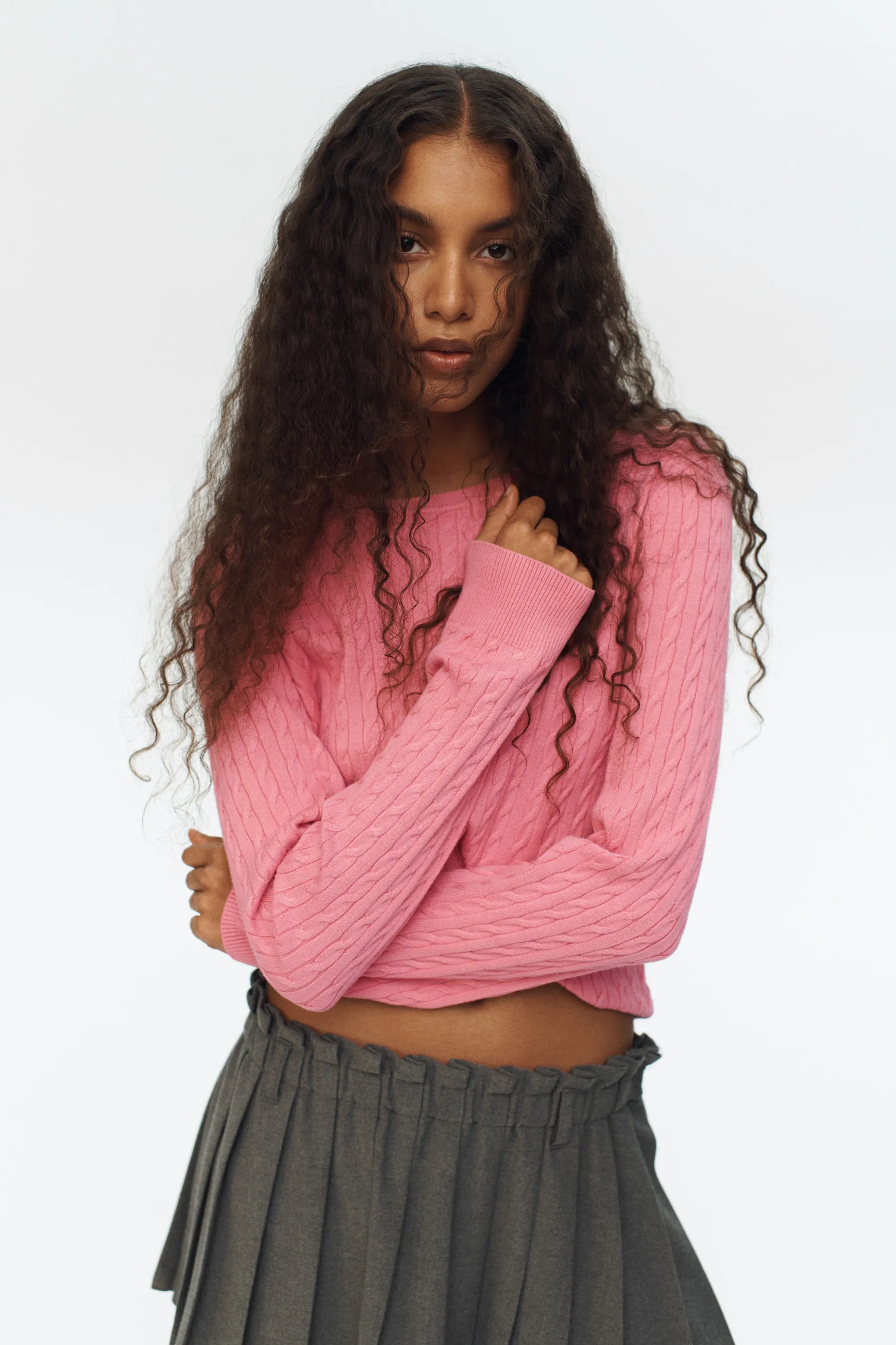 Pull en maille torsadée - Rose