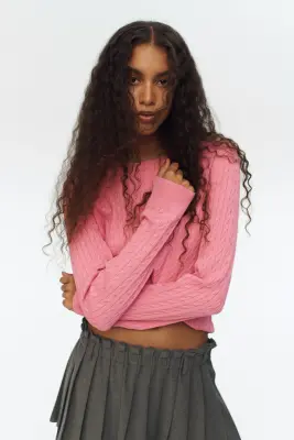 Pull en maille torsadée - Rose — photo 1