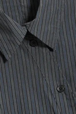 Chemise ajustée en popeline asymétrique - Gris Foncé - Rayures Bleues — photo 3