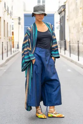 Kimono Rayures d'Azur en Chirimen — photo 3
