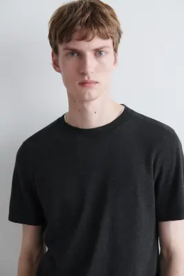 T-SHIRT SLIM EN JERSEY INTERLOCK DE MODAL - GRIS ANTHRACITE CHINÉ — photo 3